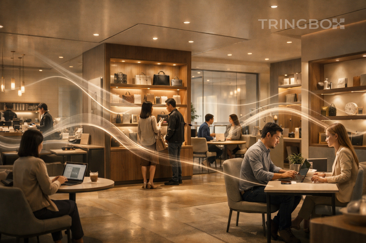 Modern cafe using Tringbox AI powered background music to increase customer comfort, dwell time and sales